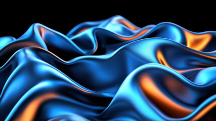 Organic and fluid wavy shapes in vibrant blue and orange tones create mesmerizing visual effect, evoking sense of depth and movement