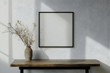 Minimalist Home Decor: Blank Frame Mockup with Dried Flowers