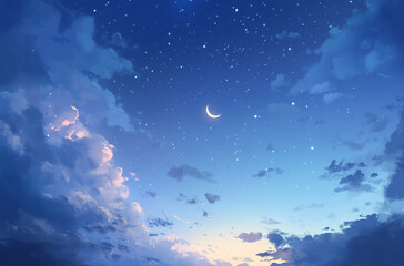 Fototapeta premium Serene Night Sky with Crescent Moon and Stars