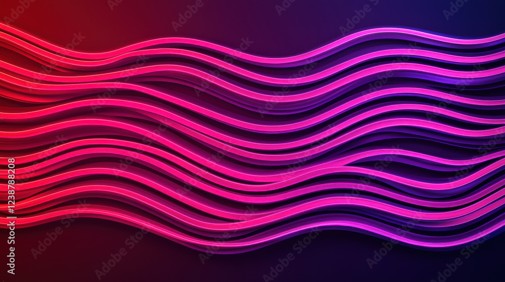 Poster realistic glowing neon wavy lines on dark gradient background create vibrant and dynamic visual effe