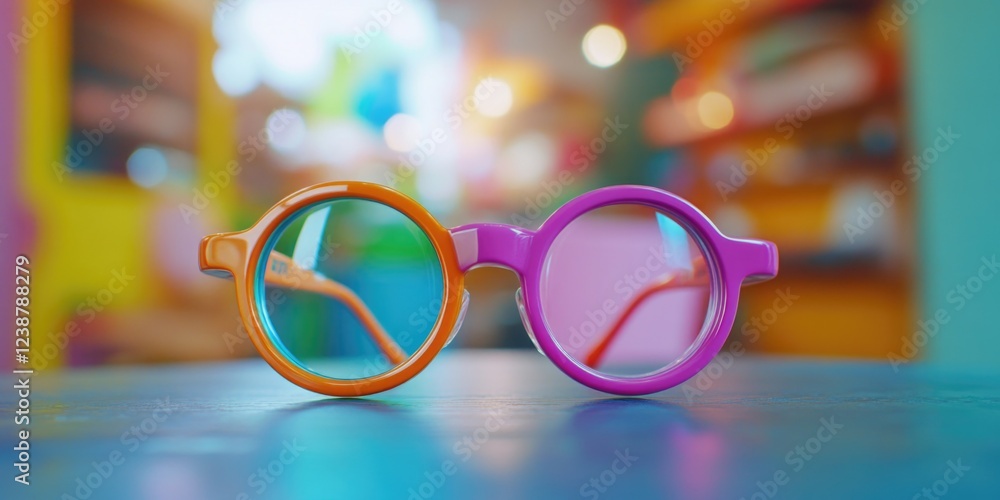 Poster a pair of glasses placed on a table, available for use or display