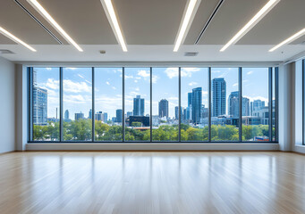 Fototapeta premium Cityscape View from Modern Room with Large Windows