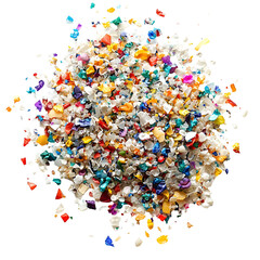 Multicolored Pearlescent Microplastic Specks on Plain White Transparent Background