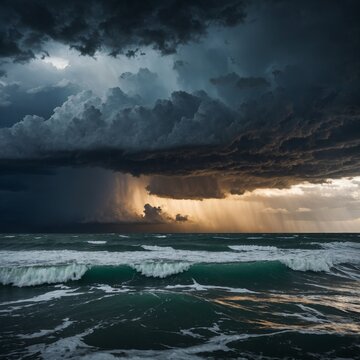 Capture a dramatic storm rolling in over the ocean.