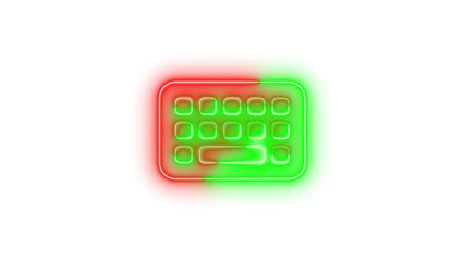 Neon keyboard icon green red color glowing with transparent background