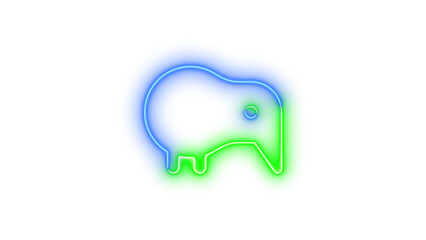 Neon kiwi-bird icon blue green color glowing with transparent background