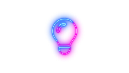 Neon lightbulb icon blue pink color glowing with transparent background