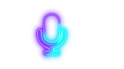 Neon microphone icon cyan purple color glowing with transparent background