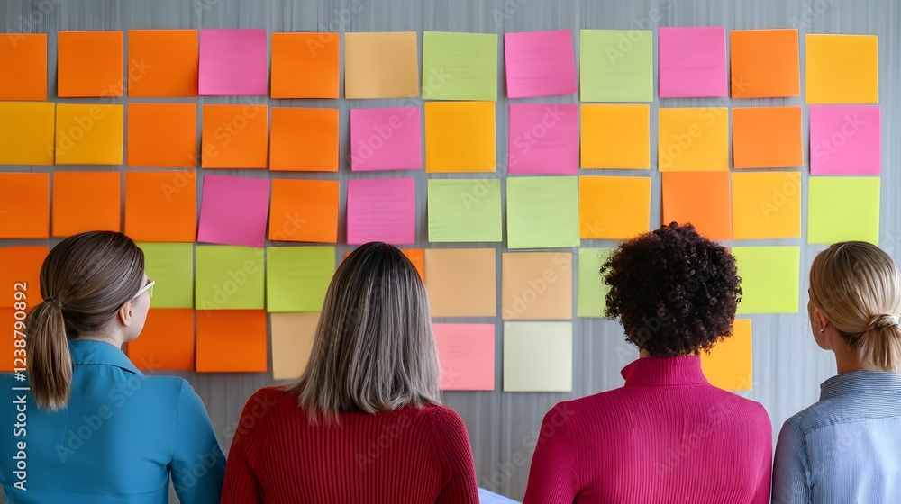 Poster diverse team brainstorming and collaborating in a modern office environment
