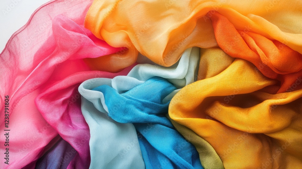 Poster A detailed view of a colorful fabric with intricate patterns and textures