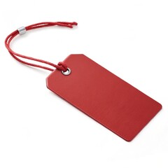 A vibrant red tag featuring a smooth surface and a secure tie, perfect for labeling items and enhancing organization. Background white