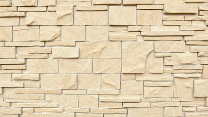 Obraz premium Stone wall featuring light brown marble texture with white cracks and grout, wall decoration, stone wall