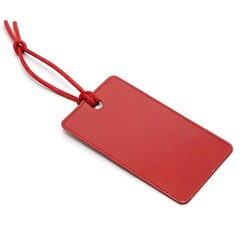Fototapeta premium A vibrant red tag featuring a smooth surface and a secure tie, perfect for labeling items and enhancing organization. Background white