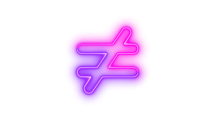 Obraz premium Neon not equal icon pink purple color glowing with transparent background