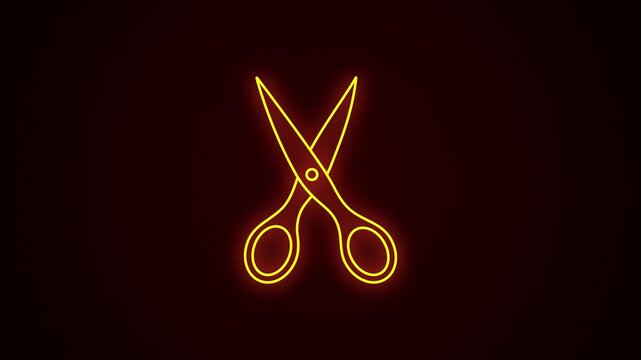 Neon Scissors Icon Blinking Animation. Flashing Neon Sign Effect. This 4K animation features a neon-style scissors icon glowing and flickering like a real neon sign.