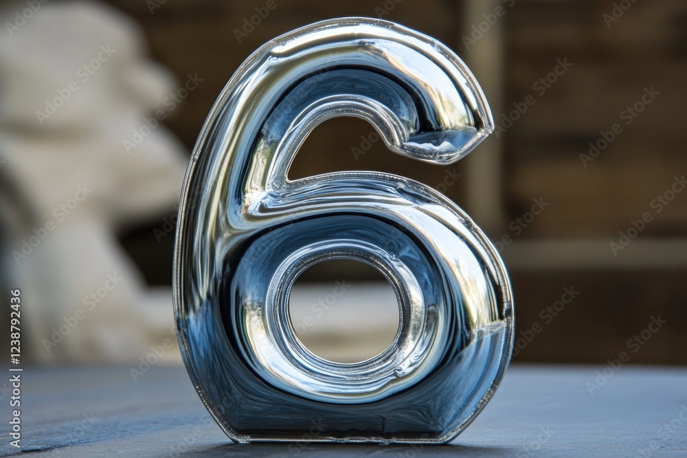 Poster a close-up view of the number six on a table, useful for various applications where a clear and dist