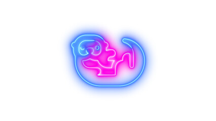 Neon otter icon blue pink color glowing with transparent background