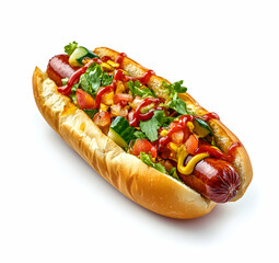 Gourmet Hot Dog with Fresh Vegetables and Condiments