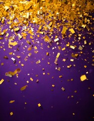  Fundo roxo com confetes de carnaval dourados caindo