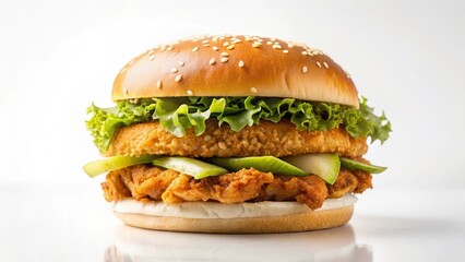 Crunchy Chicken Burger on White Background, clear background