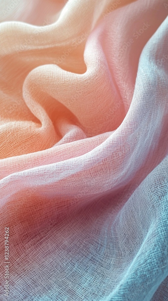 Poster delicate, sheer fabric flows softly with gentle waves of pastel colors, illuminated by warm morning 