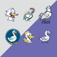 Hen and duck icon set vector 