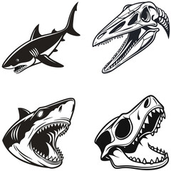 Shark skull bundle silhouette art and illustrator eps