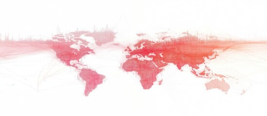 Global network connections, world map, data flow, city skylines, background