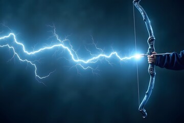 A magical bow releasing an arrow that turns into a bolt of lightning.