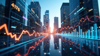 Modern Cityscape with Corporate Skyline and Data Visualization