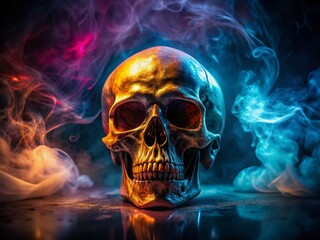 Ethereal Skull: White Smoke Night Photography Stock Image