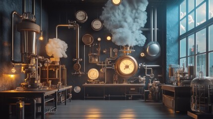 Steampunk Laboratory With Intricate Clockwork Machinery