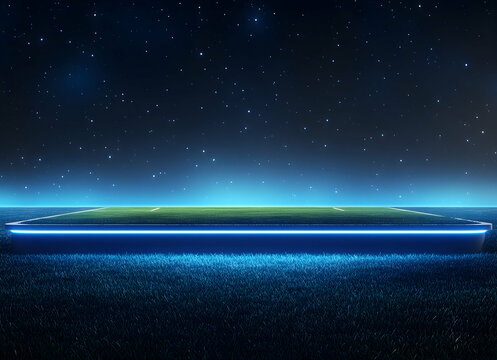 Futuristic Night Stadium: Illuminated Soccer Field Under the Stars