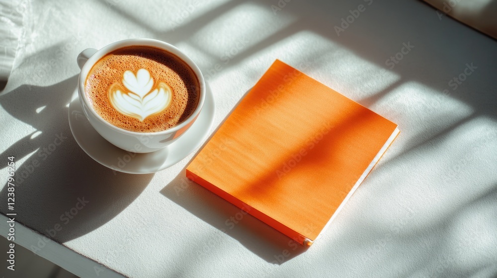 Poster a person is enjoying their morning routine with a cup of coffee and a book on a table