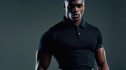 Obraz premium A person posing for a photo wearing a black polo shirt, suitable for use in personal or professional portfolios
