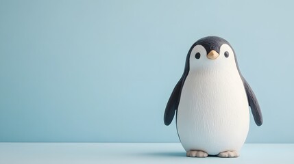 Obraz premium Adorable Clay Penguin Figure Waddling on Pastel Blue Background