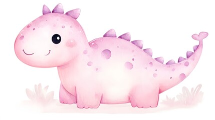 Fototapeta premium Adorable Pink Dinosaur Watercolor Illustration
