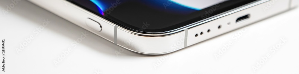 Poster a close-up view of a cell phone lying on a table, perfect for illustrating digital communication or 