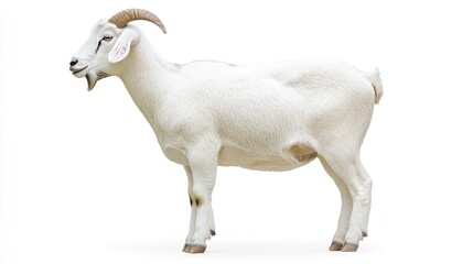 Fototapeta premium A white goat standing on a white surface, great for use in illustrations or design