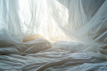 Obraz premium Soft Light Filtering Through Sheer Curtains in Serene Bedroom Setting