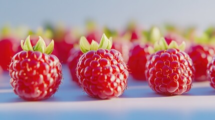 A group of fresh raspberries placed on a table, great for food or decoration illustration