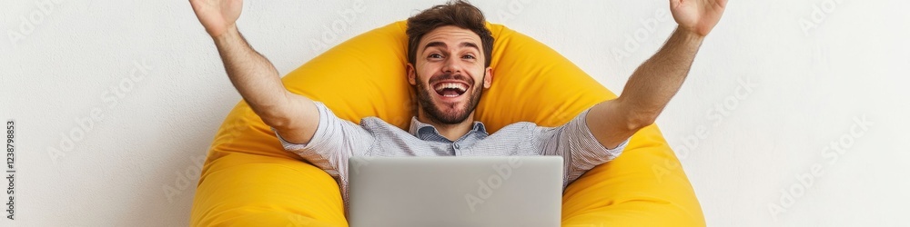 Aufkleber man relaxing in his favorite chair while using his laptop for work or leisure activities