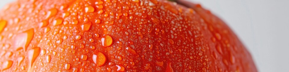 A detailed view of an orange with water droplets on its surface