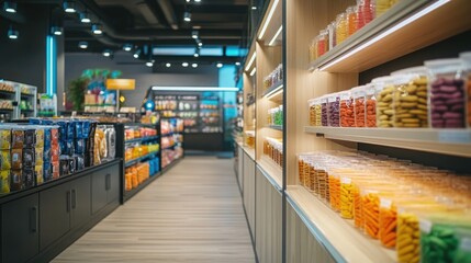 Fototapeta premium A bustling store filled with various types of food, from fresh produce to packaged goods