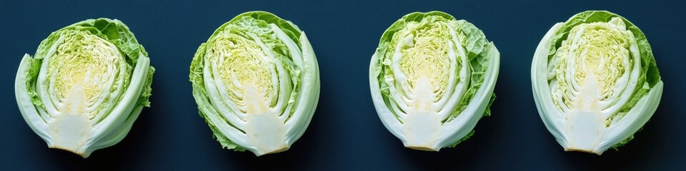 Fototapeta premium A group of lettuce cut into halves on a blue surface