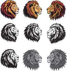 set of lion heads vector art
