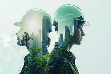 Environmental Protection Professionals with City Skyline and Trees