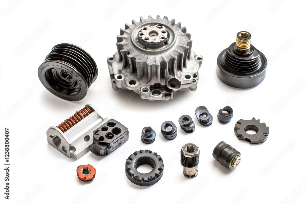 Poster collection of various machine parts on a white background