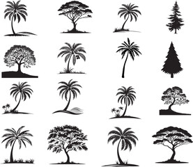 many different Tree vector silhouette 