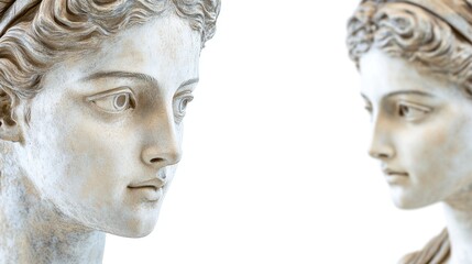 Obraz premium Two detailed sculptures of women's faces, ornate and intricate details